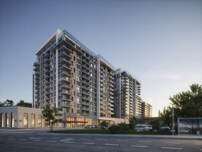 The 14-storey, 162-apartment Baseline by Brigil, the first of three planned towers, will be ready for occupancy this fall.  SUPPLIED