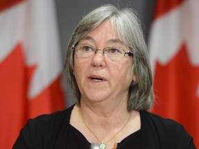 Minister of Seniors Deb Schulte speaks during a press conference on Parliament Hill during the COVID-19 pandemic in Ottawa on Thursday, June 4, 2020.
