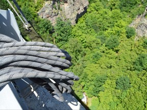 Detail of rope ready for a bungee jump from a 230-feet high bridge