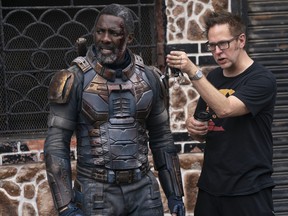 Idris Elba and James Gunn on the set of The Suicide Squad.