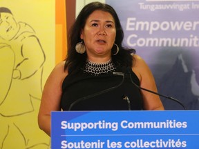 Amanda Kilabuk, executive director at Tungasuvvingat Inuit, speaks at a press conference in Ottawa on July 27, 2021.