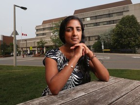 Dr. Nisha Thampi poses for a photo in front of CHEO in Ottawa Monday July 19, 2021. Nisha is an author of a new science table study about the return to school.