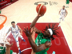 Precious Achiuwa, seen here playing for Team Nigeria at the Tokyo Olympics, is reportedly on his way to Toronto as part of a sign-and-trade involving Kyle Lowry.