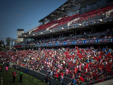 Atletico Ottawa host their first home game against the HFX Wanderers FC in the first game in front of fans Saturday, August 14, 2021, at TD Place. Smiles may have been hidden under masks for the most part but the energy was cranked up with the fans excited to be back in seats in the stands.