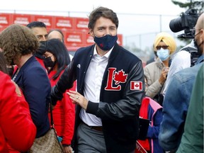 Justin Trudeau is seen on the campaign trail in Calgary on Thursday, Aug. 19, 2021.