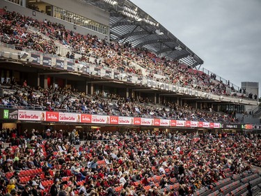 A shot of the south grandstand at TD Place stadium for the CFL game between the Redblacks and the Lions.