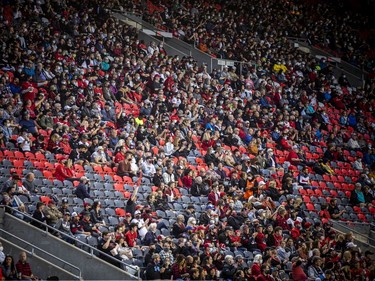 The attendance was capped at a maximum of 15,000 as the Redblacks played host to the B.C. Lions on Saturday night.