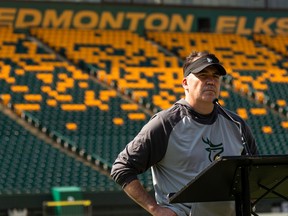 Head Coach and Offensive Co-ordinator Jaime Elizondo speaks about the Edmonton Elks making their final roster cuts coming out of training camp during a press conference at Commonwealth Stadium in Edmonton, on Thursday, July 29, 2021.
