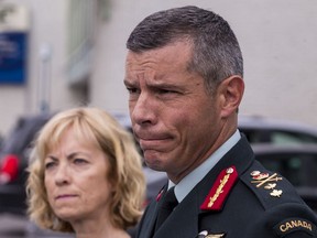 Major General Dany Fortin makes a statement to the media on Aug. 18.