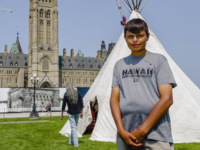 A teepee has been erected on parliament hill by participants in the 500 km Blinding Light - Tiger Lily walk. Trent Bouchier, 21, was the youngest participant in the trek that started in Sudbury on July 18. First Nations walkers are appealing to the government to change the Indian Act of Canada.