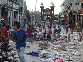 Downtown Port-au-Prince, January 14, 2010, two days after it was hit by a 7.3 magnitude earthquake  which killed an estimated 220,000 people.