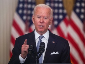U.S. President Joe Biden delivers remarks on the crisis in Afghanistan during a speech in the East Room at the White House in Washington, August 16, 2021.