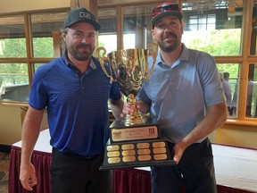 Brendan Bell (left) and Mike Saunders won the Ottawa Sun Scramble's Régimbal Media and Celebrity Championship Friday at The Marshes.