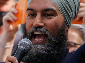 New Democratic Party (NDP) leader Jagmeet Singh speaks as he continues his election campaign tour in Toronto on Aug. 21, 2021.