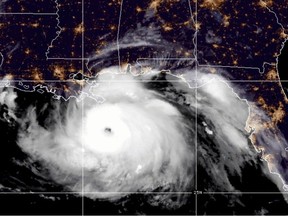 A satellite image shows Hurricane Ida in the Gulf of Mexico and approaching the coast of Louisiana, U.S., August 29, 2021.