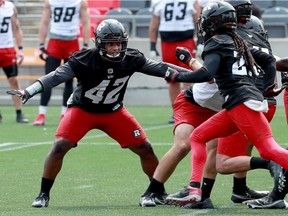 Since coming to Ottawa in 2018, middle linebacker Avery Williams (42) has become a sparkplug of the defence.
