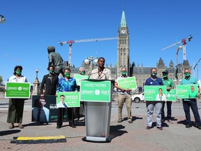 Green Party Leader Annamie Paul hosts a press conference in Ottawa, September 10, 2021.