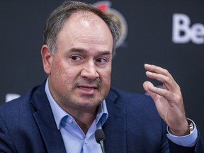 Ottawa Senators general manager Pierre Dorion during a press conference prior to the opening of the teams main training camp on Wednesday.