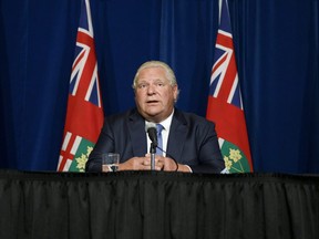 Ontario Premier Doug Ford speaks during a press conference at Queen's Park in Toronto, Wednesday, Sept. 22, 2021.