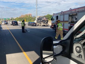 Two individuals were sent to hospital from this collision on the 417.