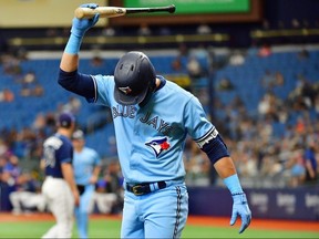 Lourdes Gurriel reacts after striking out in the Blue Jays loss against Tampa on Wednesday.