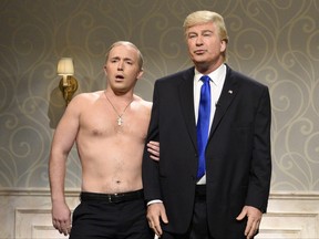 Beck Bennett as Russian President Vladimir Putin and Alec Baldwin as former U.S. President Donald Trump during a 2016 episode.