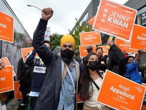 New Democratic Party (NDP) leader Jagmeet Singh boards his bus during his election campaign tour in Vancouver, British Columbia, Canada September 19, 2021.