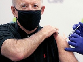 U.S. President-elect Joe Biden receives his second dose of a vaccine against the coronavirus disease (COVID-19) at ChristianaCare Christiana Hospital in Newark, Delaware, U.S., January 11, 2021.