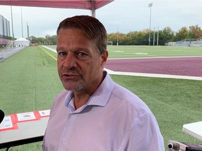 University of Ottawa Gee-Gees coach Marcel Bellefeuille addresses the media on Thursday, discussing the death of defensive lineman Francis Perron after last weekend's game versus the University of Toronto.