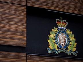 The RCMP logo is seen outside Royal Canadian Mounted Police "E" Division headquarters in Surrey, B.C., on Friday, April 13, 2018.