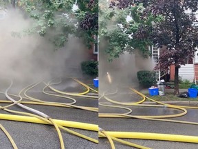 Heavy smoke and flames were visible on arrival to a basement fire on Irving Avenue Thursday morning. Ottawa Fire Services via Twitter