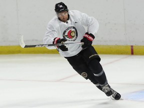 Ottawa Senators training camp opened up at the Canadian Tire Centre in Ottawa Thursday. Ottawa Senator Colin White during practice Thursday.