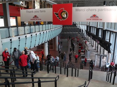 Fans arriving at the Canadian Tire Centre Wednesday night.