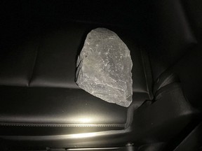 Stormont, Dundas and Glengarry OPP are looking for the culprits who threw rocks off a Highway 401 overpass near Bainsville Saturday evening, striking two passing tractor trailers.