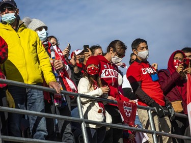 Spectators watch as the Canadian national women's soccer team took on New Zealand in a friendly match at TD Place on Sunday at The Women's National Team Celebration Tour.