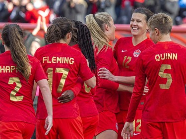 The Canadian national women's soccer team took on New Zealand in a friendly match at TD Place on Sunday at The Women's National Team Celebration Tour. Canada celebrates after #12 Christine Sinclair scores during the first half of the game Saturday.