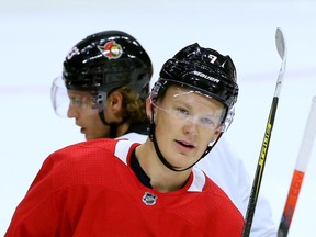 Brady Tkachuk was on the ice for practice Friday with his Ottawa Senators teammates at Canadian Tire Centre.