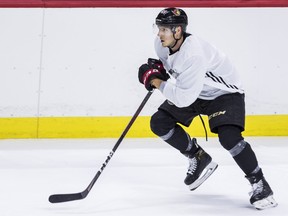 Ottawa Senators' Parker Kelly skates during team practice at the Canadian Tire Centre.