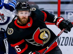 Senators winger Austin Watson suffered an ankle injury in the club's final exhibition game, Oct. 7, 2021.