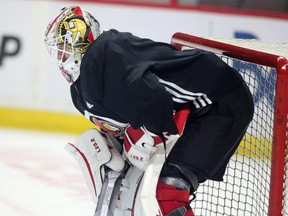 Senators goalie Matt Murray takes part in practice.