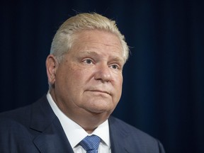 Ontario Premier Doug Ford attends a press briefing at Queen's Park in Toronto, on Friday October 15, 2021.