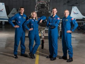 (L to R) Jeremy Hansen, Jennifer Sidey-Gibbons, Joshua Kutryk and David Saint-Jacques are Canada's current crop of astronauts.