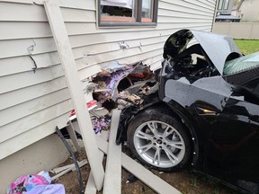 Three people, including two children, were injured when a car struck a home on Summerhill Street between Nightfall St. and Hawkeswood Dr. Thursday
