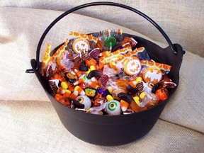 Halloween candy in a basket.