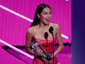Olivia Rodrigo accepts the Best New Artist award at the 2021 MTV Video Music Awards, at the Barclays Center in Brooklyn, N.Y., Sept. 12, 2021.