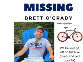 Police are seeking assistance locating Brett O'Grady, reported missing Thursday. The family made this poster and is distributing across social media and friends and family.