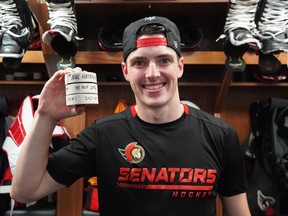 Ottawa Senator Drake Batherson scored his first NHL hat trick against Washington on Monday night.