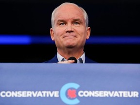 Conservative party Leader Erin O'Toole speaks at a news conference in Ottawa, Sept. 21, 2021.