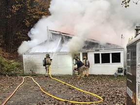 Val-des-Monts firefighters battled a blaze at 1389 Carrefour Road on Sunday.