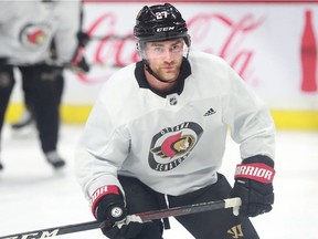 New Ottawa Senator Dylan Gambrell, seen at practice at the Canadian Tire Centre on Wednesday morning, is excited about the new opportunity to show what he can bring to the table.